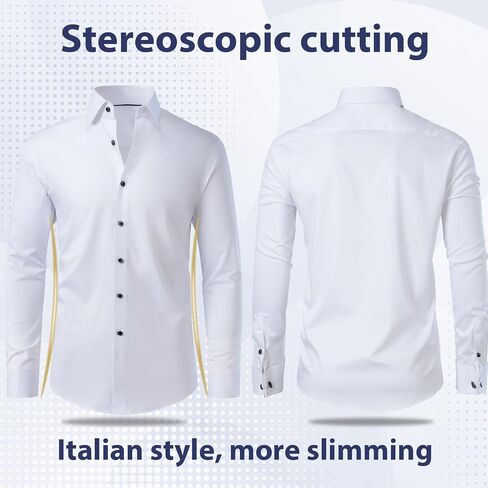 Gollnwe Men's Slim Fit French Cuff Stretch Bamboo Solid Dress Shirt in Kuwait