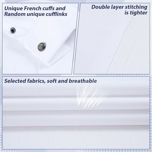 Gollnwe Men's Slim Fit French Cuff Stretch Bamboo Solid Dress Shirt in Kuwait
