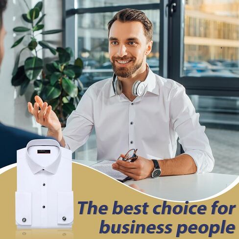 Gollnwe Men's Slim Fit French Cuff Stretch Bamboo Solid Dress Shirt in Kuwait