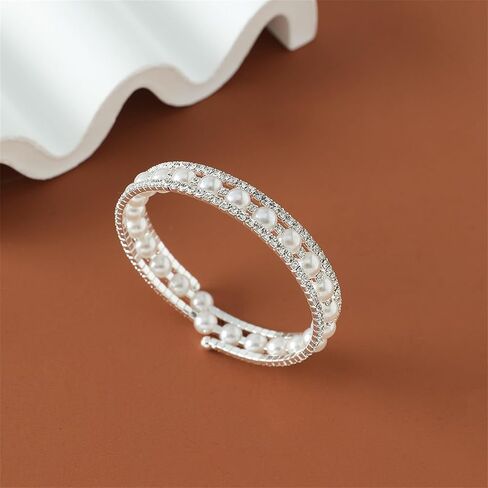 Imitition Pearl Stretch Cuff Bracelet for Women Adjustable Multilaye Rhinestone Cuff Bracelet Wedding Brides Holiday Party Jewelry in Kuwait