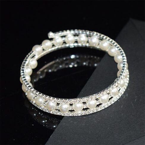 Imitition Pearl Stretch Cuff Bracelet for Women Adjustable Multilaye Rhinestone Cuff Bracelet Wedding Brides Holiday Party Jewelry in Kuwait