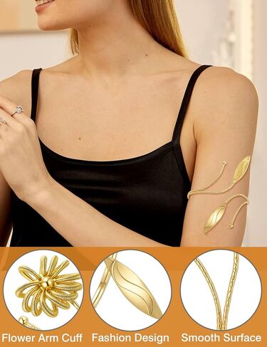 BOMAIL 2Pcs Upper Arm Bracelet for Women Arm Band Cuff Coil Coil Bangle Bracelets Set Gold Plated Flower Leaf Arm Cuff Boho Jewelry for Women in Saudi Arabia