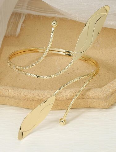 BOMAIL 2Pcs Upper Arm Bracelet for Women Arm Band Cuff Coil Coil Bangle Bracelets Set Gold Plated Flower Leaf Arm Cuff Boho Jewelry for Women in Saudi Arabia