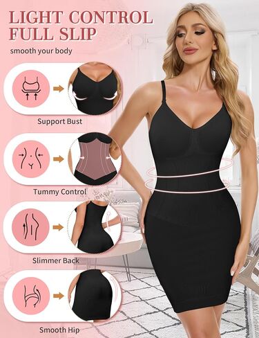 SLIMBELLE Shapewear Dress Slip For Under Dresses Women Tummy Control Adjustable Strap V Neck Full Slip Seamless Shaper in Saudi Arabia
