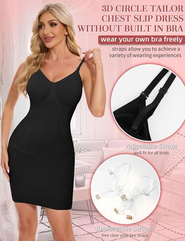 SLIMBELLE Shapewear Dress Slip For Under Dresses Women Tummy Control Adjustable Strap V Neck Full Slip Seamless Shaper in Saudi Arabia