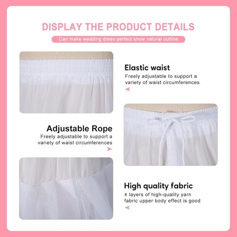 A-line Hoopless Petticoat Crinoline 6 layers And 8 layers Underskirt Slips Hoopless Petticoat for Wedding Dress in Saudi Arabia