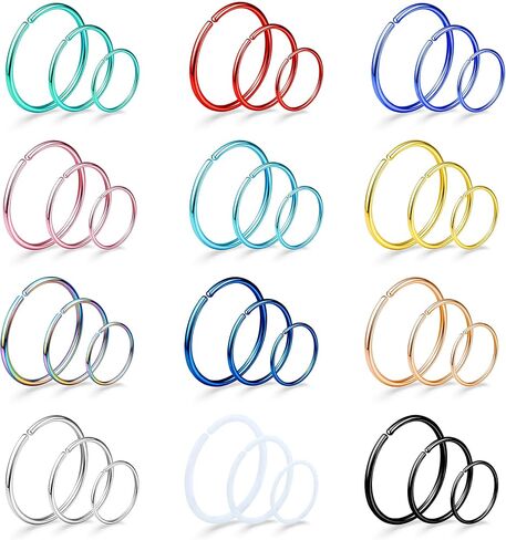 Drperfect 36Pcs 20G Nose Ring Hoop for Women Men 316L Stainless Steel Helix Tragus Lip Septum Ring Cartilage Earring Hoop Piercing Jewelry in Saudi Arabia