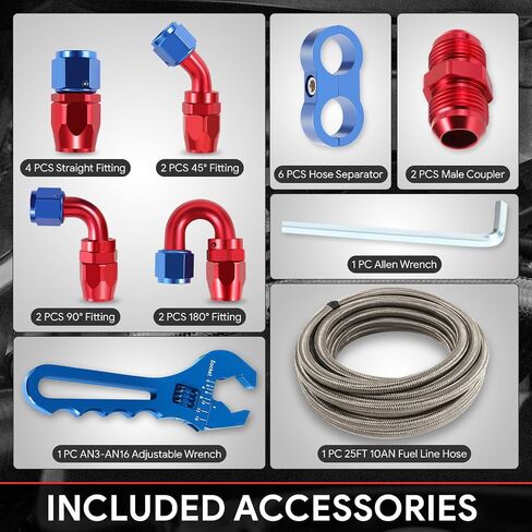 J2 Engineering 6AN 25FT 0.34inch ID Stainless Steel Braided CPE Fuel Line with Swivel Hose End Fitting Adapter Kit, Silver, J2-FLS-CPE-06-SL in Kuwait