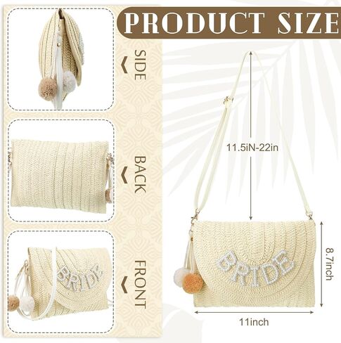 Pinkunn Bride Gift Straw Counter Bag Bag Clutch Rhinestone Letter Pres in Kuwait