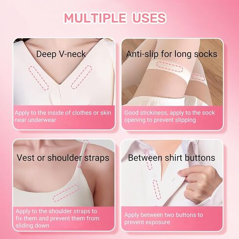 Clear Tape Adhesive for Clothes & Skin, Invisible Low Collar Strap Fixing Tape, Liquid Roll On Anti-Slip Glue - Easy to Use and Remove, Long-Lasting, Breathable (3pcs) in Saudi Arabia