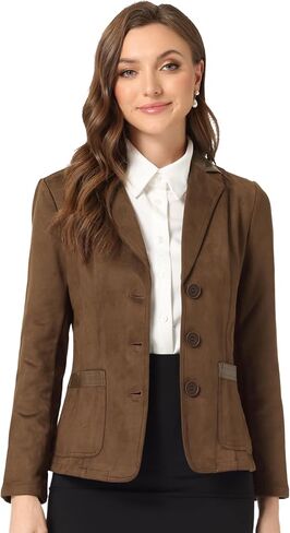 Allegra K Faux Suede Blazer for Women's Lapel Collar Button Front Long Sleeve Jacket in Saudi Arabia