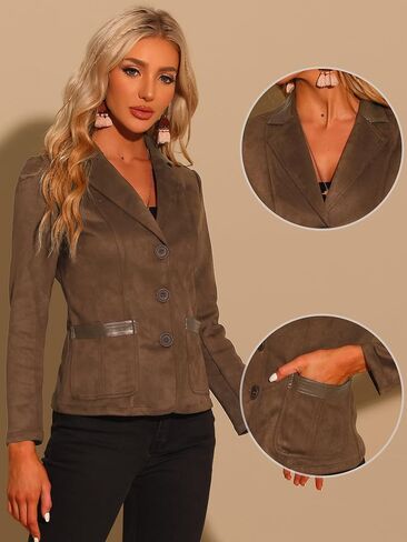 Allegra K Faux Suede Blazer for Women's Lapel Collar Button Front Long Sleeve Jacket in Saudi Arabia