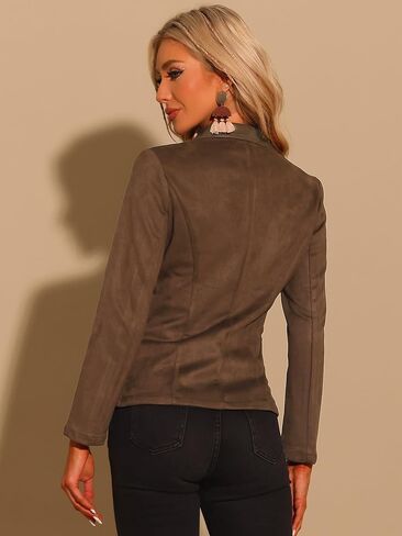 Allegra K Faux Suede Blazer for Women's Lapel Collar Button Front Long Sleeve Jacket in Saudi Arabia
