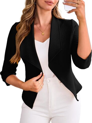 Cardydony Womens blazer blazer 3/4 Sleve Classic Lapel Open Front Work Jacket S-XL in Kuwait