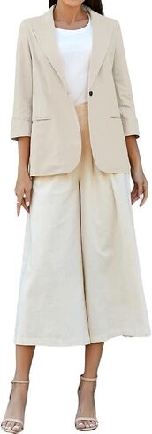 Mywinway Womens غير رسمية 3/4 كم من الأكمام خفيفة الوزن الصيف السترات القطن السترة السترة السترة in Kuwait