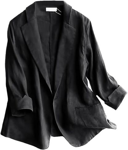 Mywinway Womens غير رسمية 3/4 كم من الأكمام خفيفة الوزن الصيف السترات القطن السترة السترة السترة in Kuwait