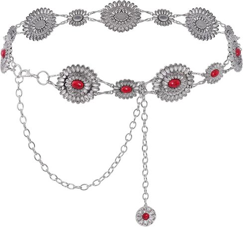 حزام سلسلة Concho Metal المعدنية الغربية للنساء حزام سلسلة الخصر الفيروز لفساتين الجينز الغربي in Kuwait