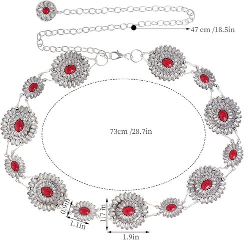 حزام سلسلة Concho Metal المعدنية الغربية للنساء حزام سلسلة الخصر الفيروز لفساتين الجينز الغربي in Kuwait