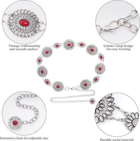 حزام سلسلة Concho Metal المعدنية الغربية للنساء حزام سلسلة الخصر الفيروز لفساتين الجينز الغربي in Kuwait