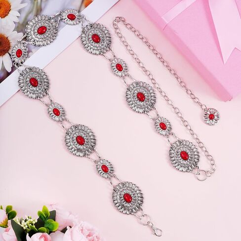 حزام سلسلة Concho Metal المعدنية الغربية للنساء حزام سلسلة الخصر الفيروز لفساتين الجينز الغربي in Kuwait