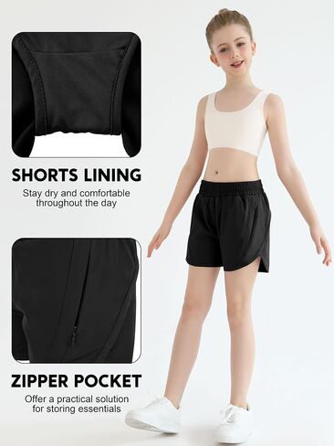 Girls Athletic Shorts Kids High Waisted Active Shorts with Zipper Pockets Running Sports Shorts for Teen Girls in Saudi Arabia