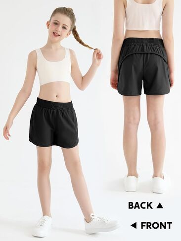 Girls Athletic Shorts Kids High Waisted Active Shorts with Zipper Pockets Running Sports Shorts for Teen Girls in Saudi Arabia