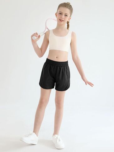 Girls Athletic Shorts Kids High Waisted Active Shorts with Zipper Pockets Running Sports Shorts for Teen Girls in Saudi Arabia