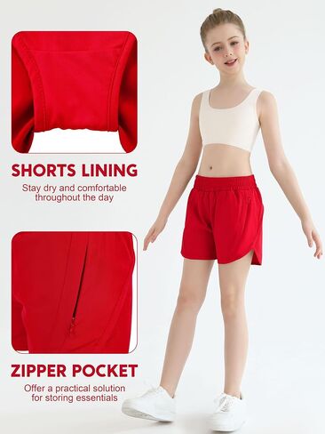 Girls Athletic Shorts Kids High Waisted Active Shorts with Zipper Pockets Running Sports Shorts for Teen Girls in Saudi Arabia