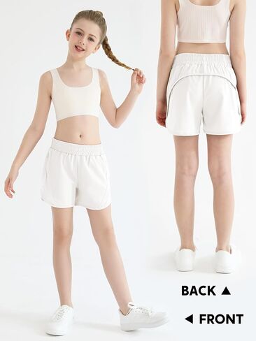 Girls Athletic Shorts Kids High Waisted Active Shorts with Zipper Pockets Running Sports Shorts for Teen Girls in Kuwait