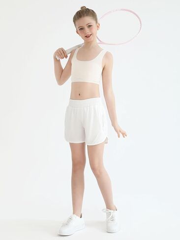 Girls Athletic Shorts Kids High Waisted Active Shorts with Zipper Pockets Running Sports Shorts for Teen Girls in Kuwait