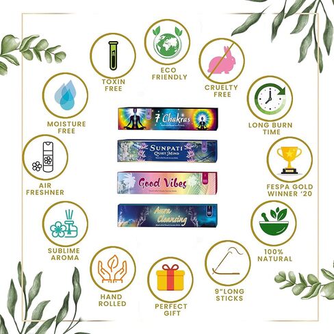 Soul Sticks Hand-Rolled Incense Sticks Variety 4 Pack | 100% Natural Masala Incense Organic Home Fragrance Agarbatti | 15 Grams Per Pack - 60 Grams Total (Divine Energy) in Saudi Arabia