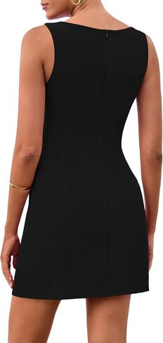 PRETTYGARDEN Womens 2025 Formal Sleeveless Summer Dresses Boat Neck Zipper Bodycon A Line Business Work Mini Dress in Saudi Arabia