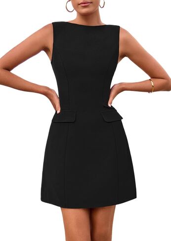 PRETTYGARDEN Womens 2025 Formal Sleeveless Summer Dresses Boat Neck Zipper Bodycon A Line Business Work Mini Dress in Saudi Arabia