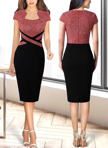 VFSHOW Womens Slim Square Neck Work Office Business Church Bodycon Pencil Sheath Dress in Saudi Arabia