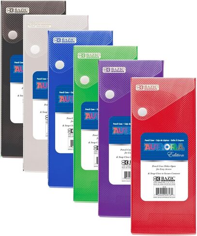 BAZIC Slider Pencil Case, Utility Storage Box Snap Closure, Bright Color Multi Purpose Organizer, 6-Pack in Saudi Arabia