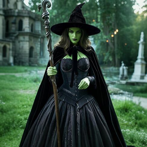 joukavor Wicked Witch Costume Women Velvet Cape and Sorceress Hat for Halloween Cosplay in Saudi Arabia