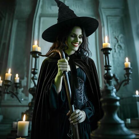 joukavor Wicked Witch Costume Women Velvet Cape and Sorceress Hat for Halloween Cosplay in Saudi Arabia