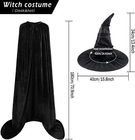 joukavor Wicked Witch Costume Women Velvet Cape and Sorceress Hat for Halloween Cosplay in Saudi Arabia