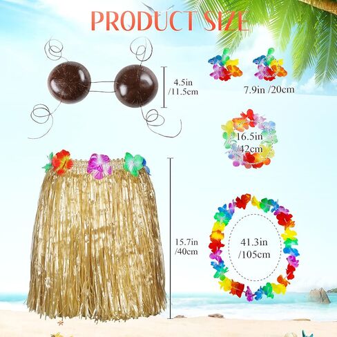 Tigeen 6 Pcs Coconut Bra Hawaiian Grass Hula Skirt Costume Set Dance Leis Outfit for Women Luau Party Supplies,15.7 Inch in Saudi Arabia