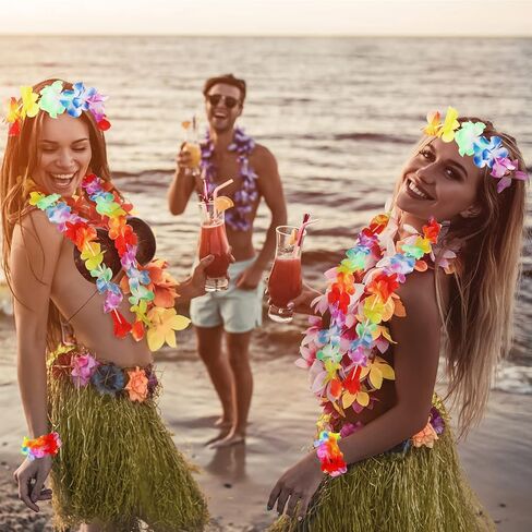 Tigeen 6 Pcs Coconut Bra Hawaiian Grass Hula Skirt Costume Set Dance Leis Outfit for Women Luau Party Supplies,15.7 Inch in Saudi Arabia