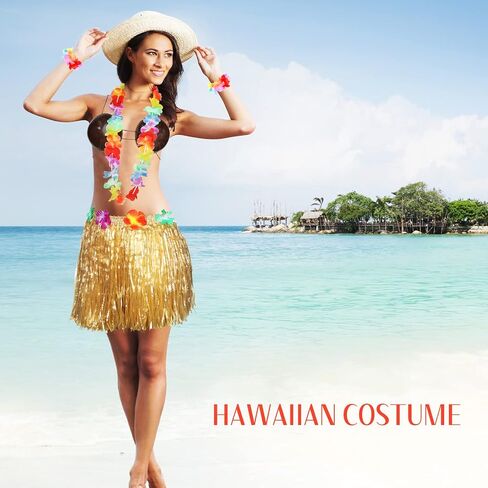 Tigeen 6 Pcs Coconut Bra Hawaiian Grass Hula Skirt Costume Set Dance Leis Outfit for Women Luau Party Supplies,15.7 Inch in Saudi Arabia