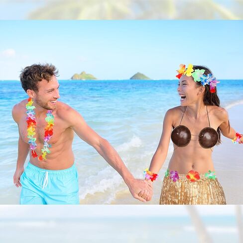 Tigeen 6 Pcs Coconut Bra Hawaiian Grass Hula Skirt Costume Set Dance Leis Outfit for Women Luau Party Supplies,15.7 Inch in Saudi Arabia