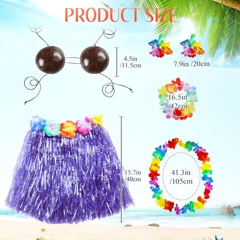 Tigeen 6 Pcs Coconut Bra Hawaiian Grass Hula Skirt Costume Set Dance Leis Outfit for Women Luau Party Supplies,15.7 Inch in Kuwait