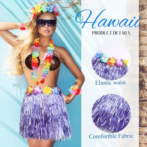Tigeen 6 Pcs Coconut Bra Hawaiian Grass Hula Skirt Costume Set Dance Leis Outfit for Women Luau Party Supplies,15.7 Inch in Kuwait