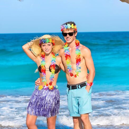 Tigeen 6 Pcs Coconut Bra Hawaiian Grass Hula Skirt Costume Set Dance Leis Outfit for Women Luau Party Supplies,15.7 Inch in Kuwait