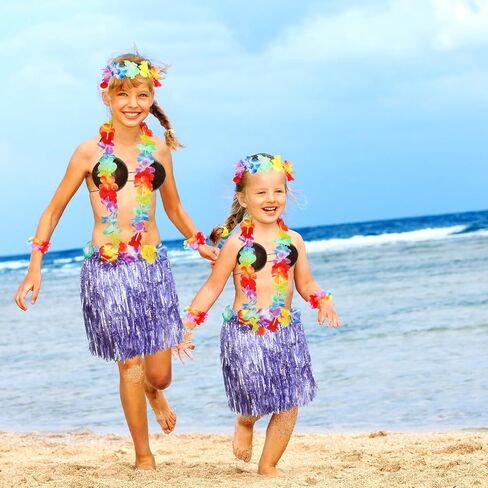 Tigeen 6 Pcs Coconut Bra Hawaiian Grass Hula Skirt Costume Set Dance Leis Outfit for Women Luau Party Supplies,15.7 Inch in Kuwait