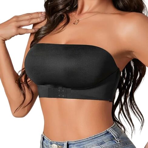 Strapless Bra for Women - Non-Slip Silicone Bandeau with Front Closure, Seamless Tube Bra with Nipple Covers in Kuwait