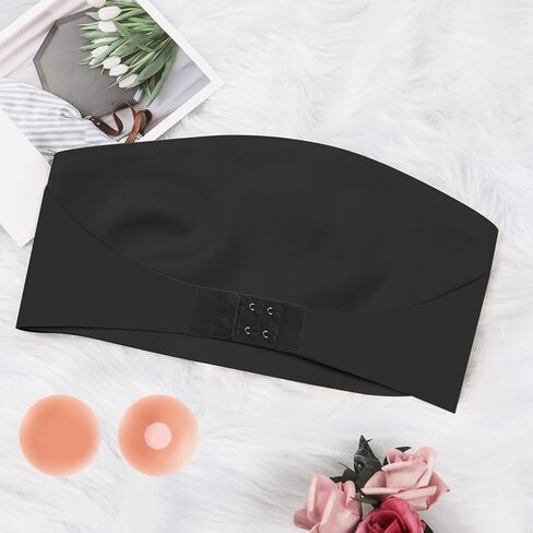 Strapless Bra for Women - Non-Slip Silicone Bandeau with Front Closure, Seamless Tube Bra with Nipple Covers in Kuwait