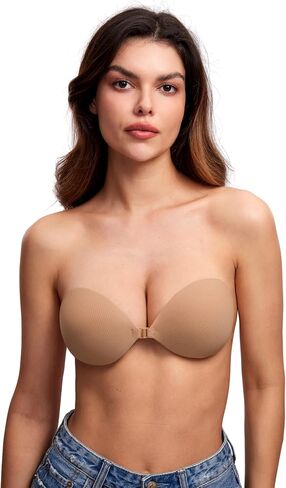 DOBREVA Women's Sticky Bra for Large Breasts Backless Strapless Push Up Adhesive Silicone Invisible for Backless Dress in Saudi Arabia