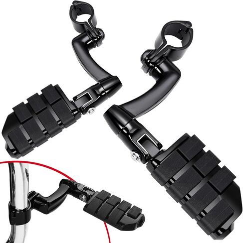 Benlari Highway Pegs Longhorn Offset, 1-1/4" 304 Stainless Steel Clamps Extension Arms Footpegs Fit for Harley Touring Street Glide Softail Dyna Sportster fits 1.25"(32mm) Engine Guard Style3 (Chorme) in Kuwait